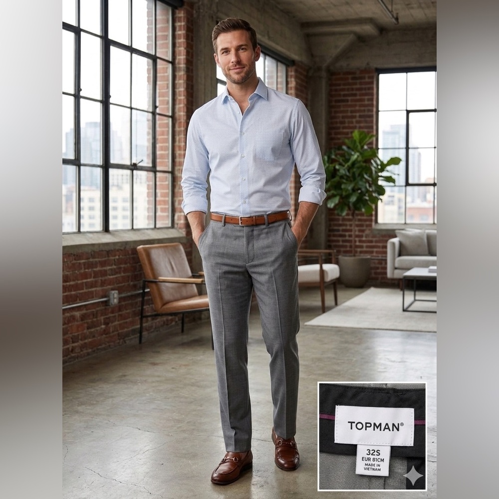 Topman Grey Slim Fit Dress Pants - Size 32S